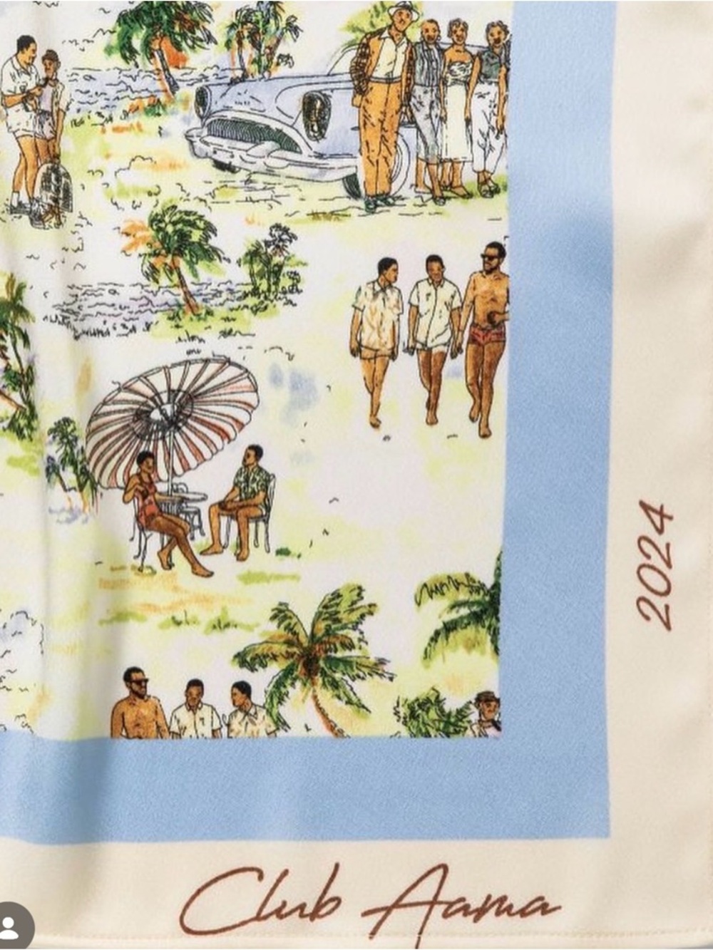 ISO - Club Aama Tropical Print Scarf in Pastel Blue & Cream